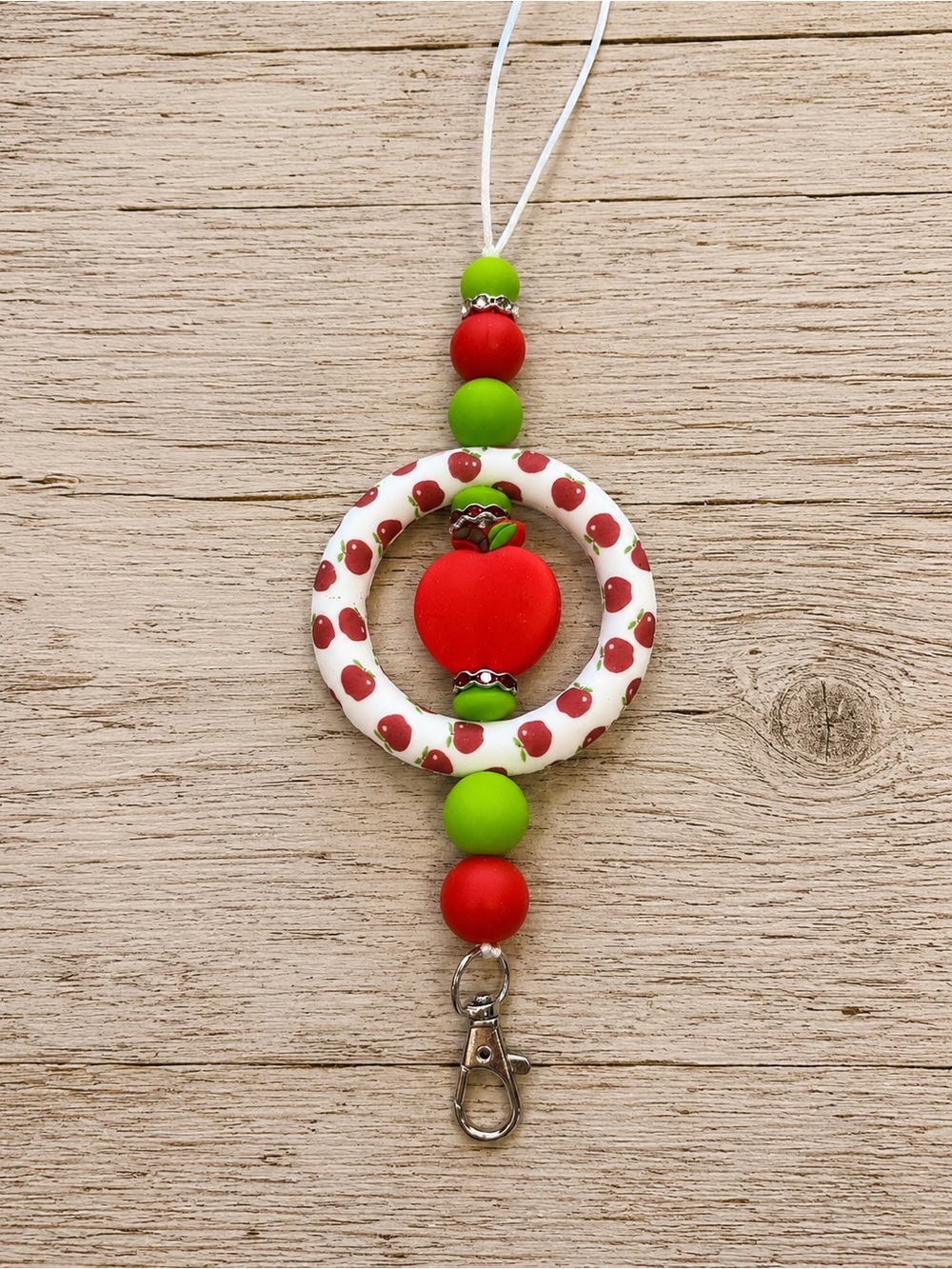 Teacher Back to School…Apple Pendant Beaded Car Freshie Holder - Red & Green